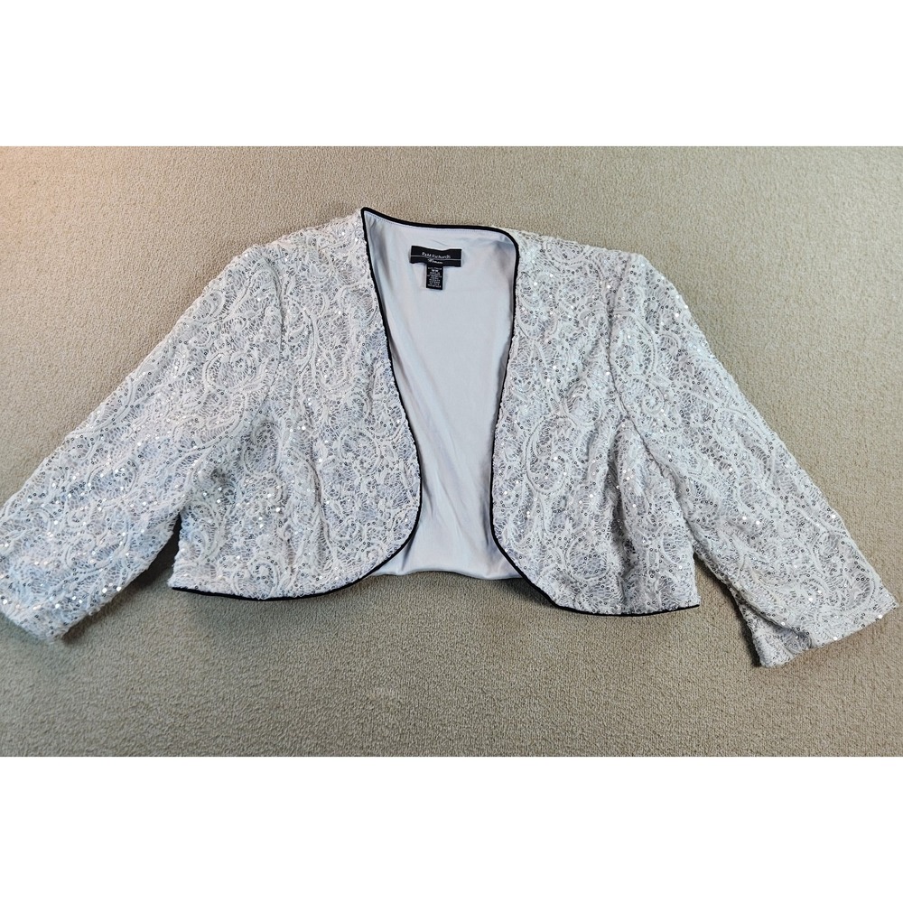 R&M Richards Women's 16W White Silver Sequin Lace Bolero Shrug Jacket Formal